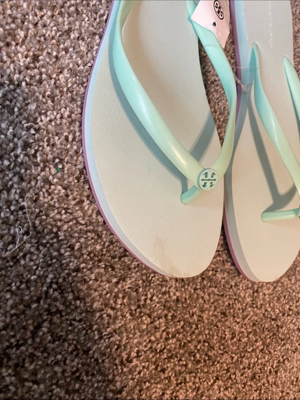 Tory Burch Mint Green Logo Thong Sandals